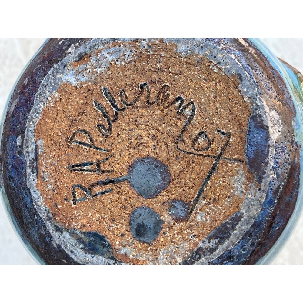 Signed Ceramic Mug Handmade Blue Glaze Stamped Front Detail 6x5x4.5 Coffee Tea - Picture 8 of 8